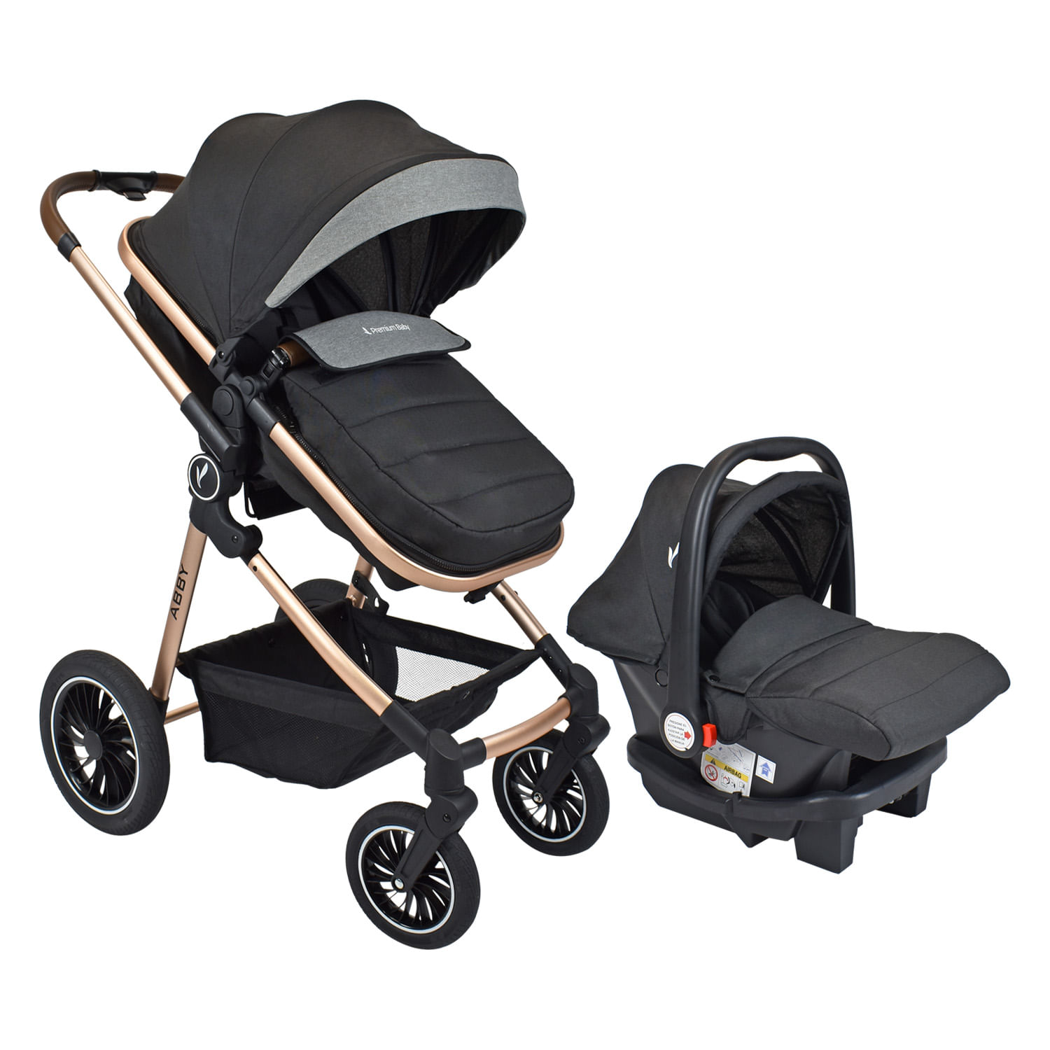 Coche cuna tipo moisés Premium Baby Abby TS, portabebé incluido, multiposiciones, plegado compacto, negro