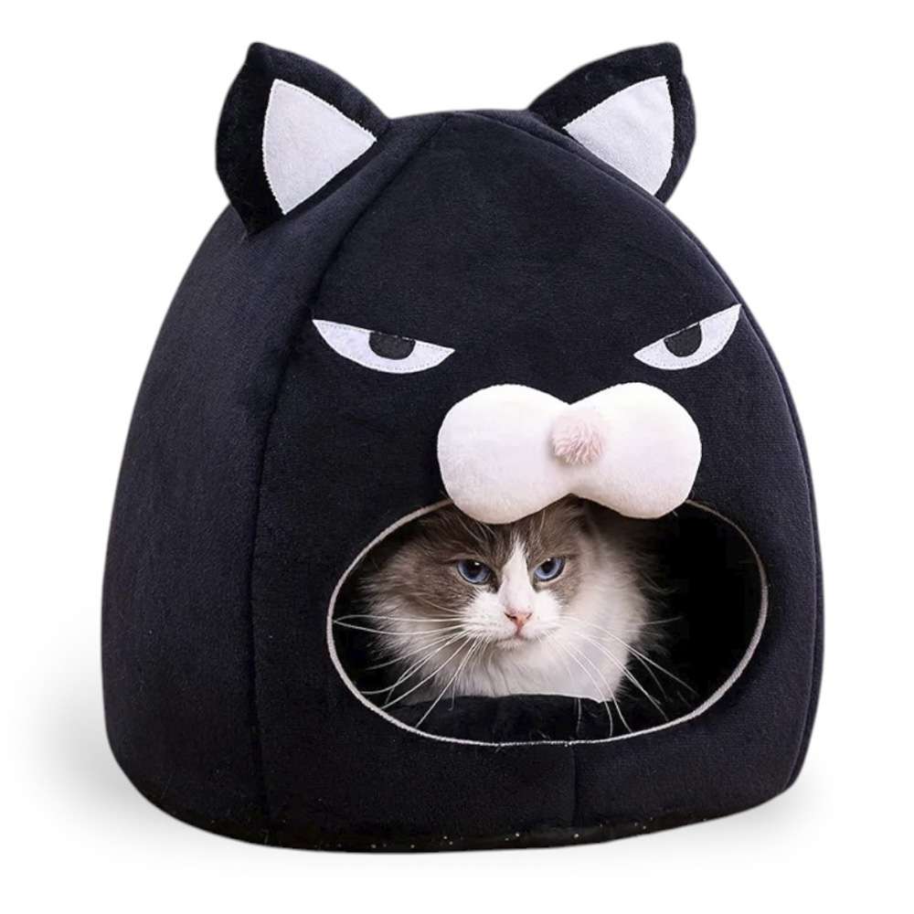 Cama cueva para gato, talla S, poliéster, negro