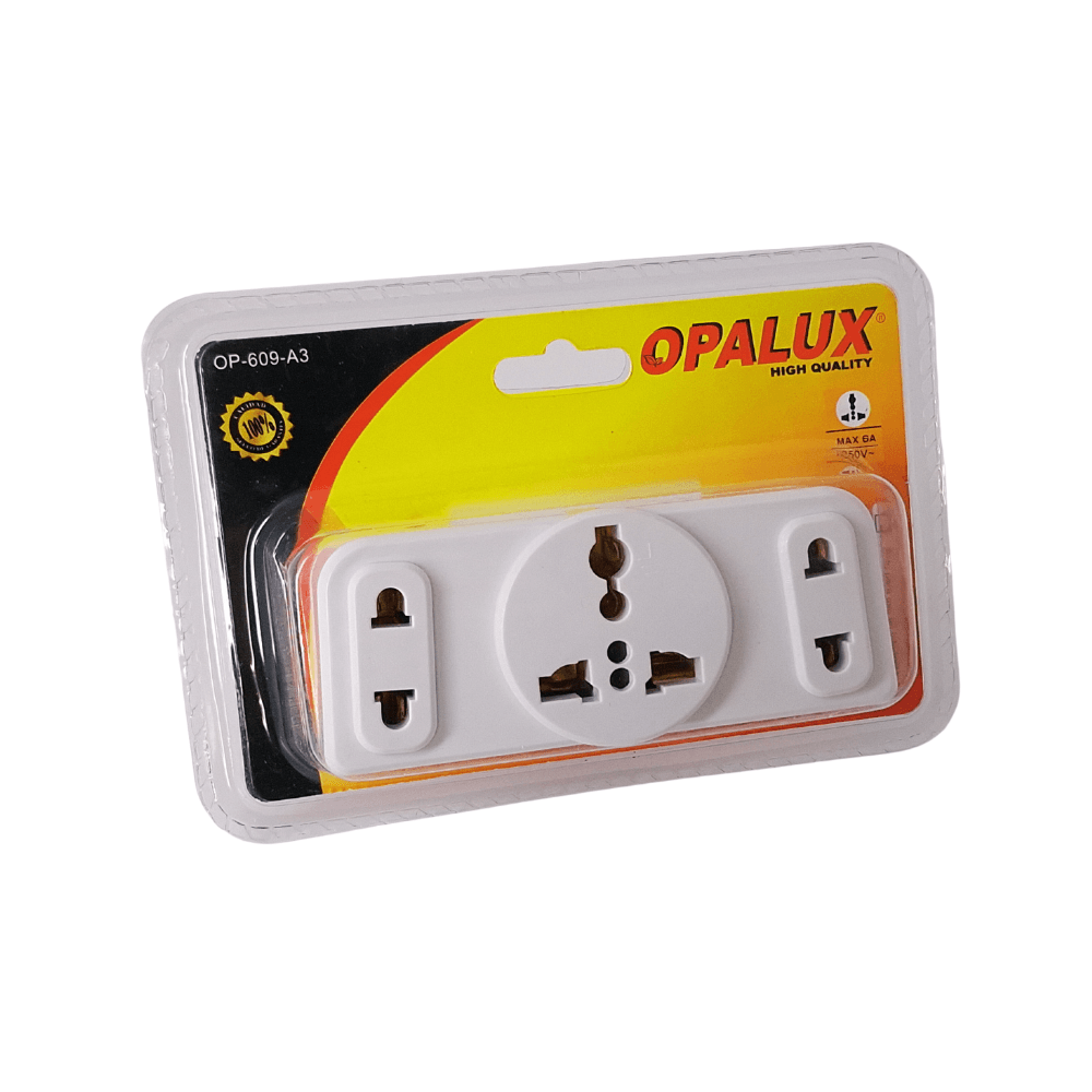 Adaptador enchufe plano triple, Opalux, OP-609-A3, blanco