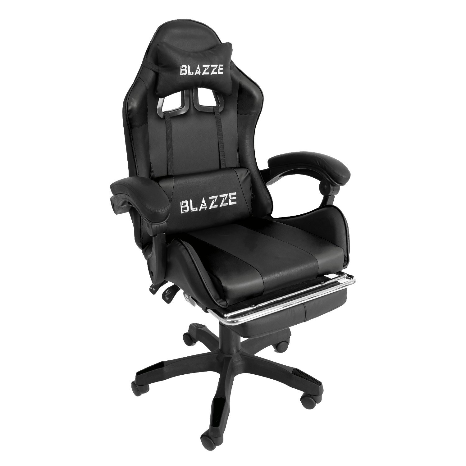 Silla Gamer Blazze Loot, reclinable 135°, masajeador lumbar, reposapiés ergonómico, negro