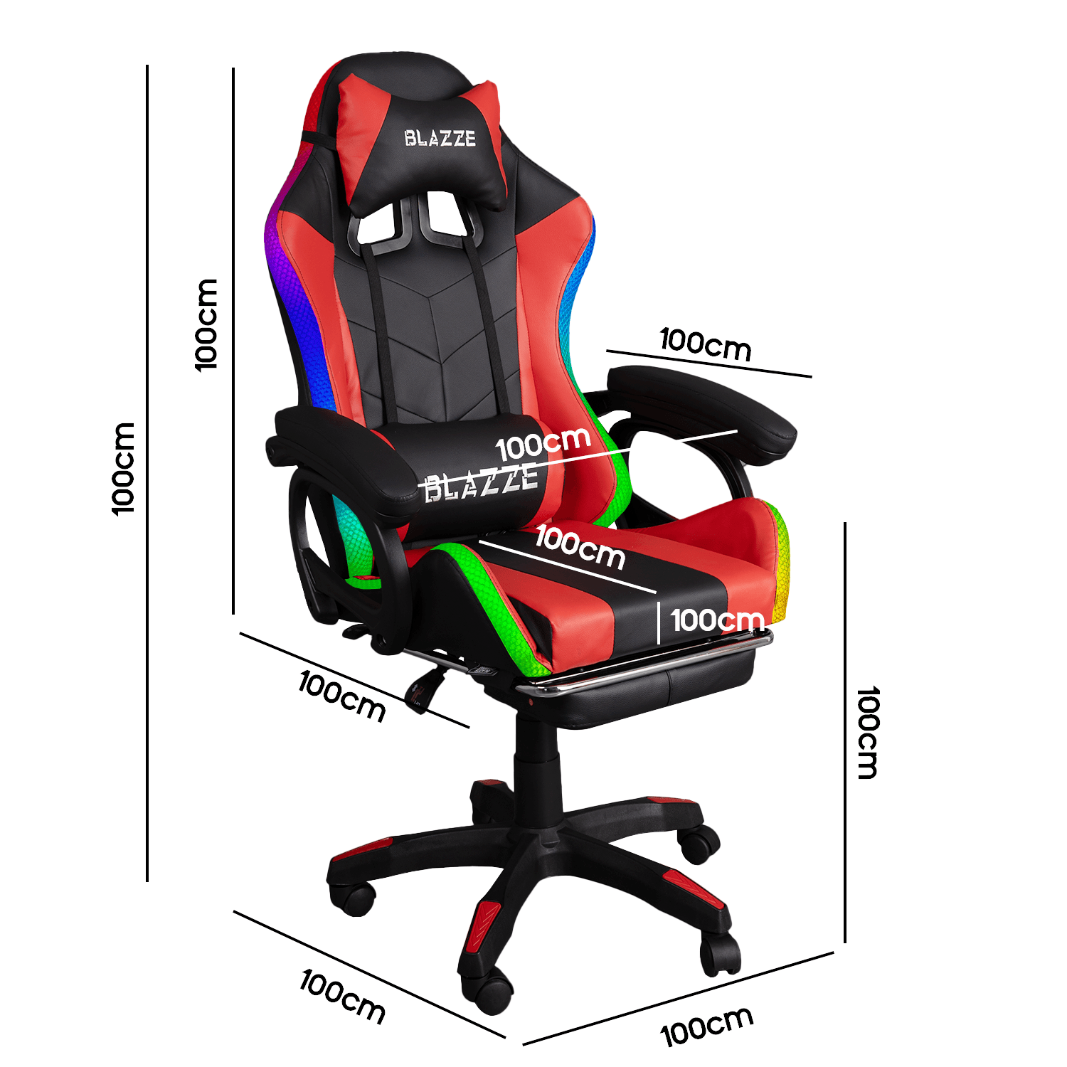 Imagen 2 del producto Silla Gamer Buff RGB, reclinable 135° con luces, masajeador lumbar, rojo