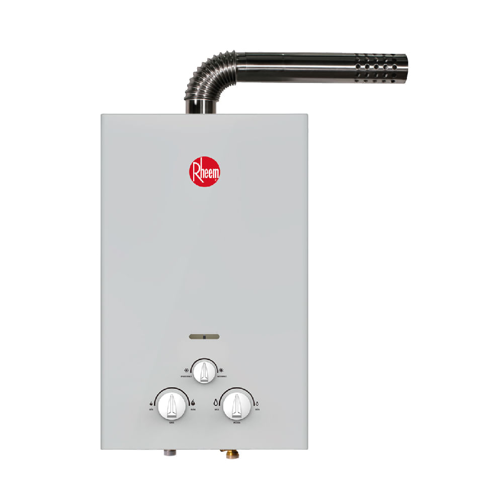 Terma a gas Rheem, 10 litros, tiro forzado, gas natural, 7 sistemas de seguridad, gris