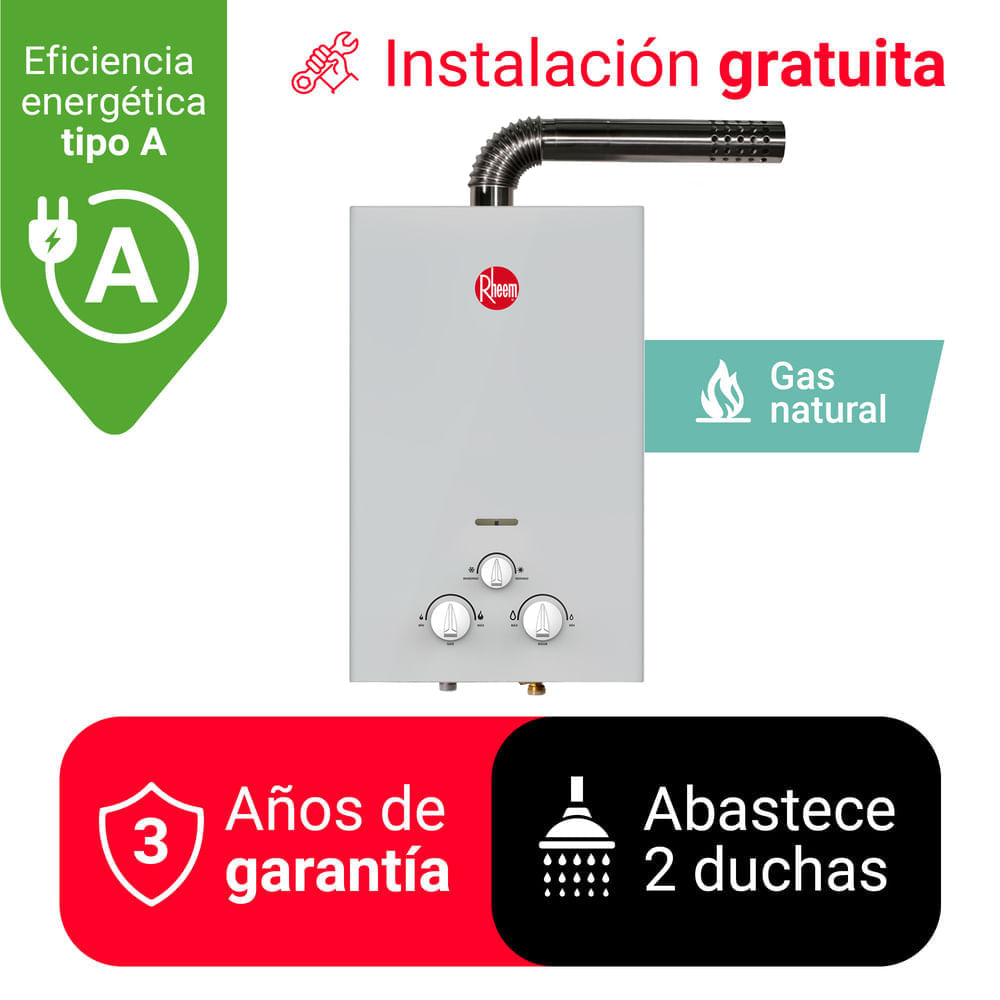 Imagen 2 del producto Terma a gas Rheem, 10 litros, tiro forzado, gas natural, 7 sistemas de seguridad, gris