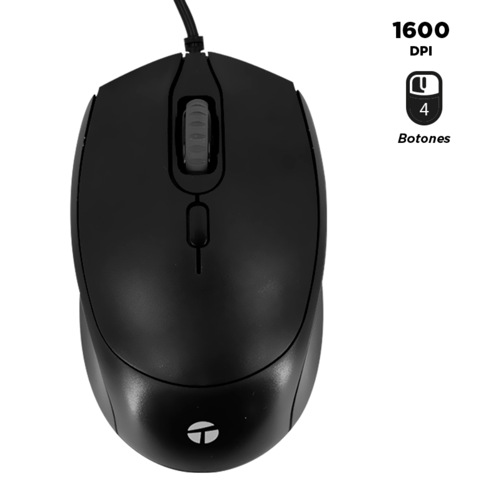 Imagen 2 del producto Mouse óptico Teros TE-1222S, 800-1200-1600 DPI, USB, 4 botones, negro
