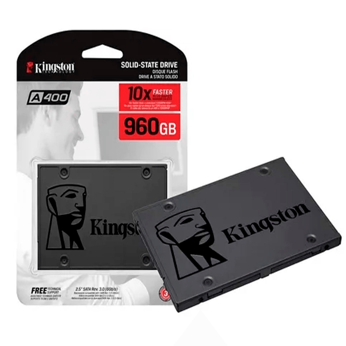 Imagen 1 del producto Unidad SSD Kingston A400 960GB SATA 2.5”, alta velocidad de lectura y escritura, negro