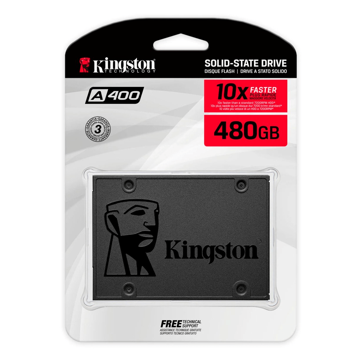 Unidad SSD Kingston A400 480GB SATA 2.5”, alta velocidad de lectura y escritura, negro