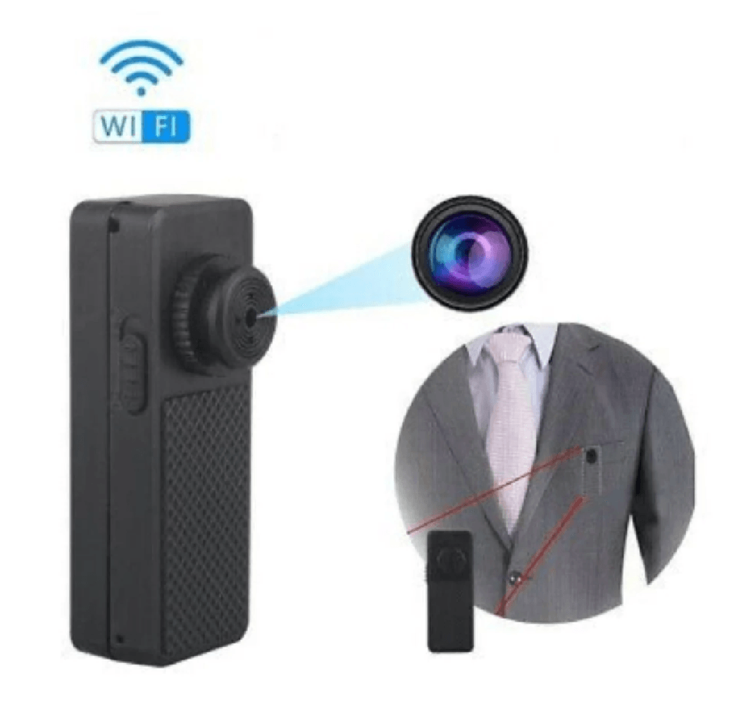 Botón con cámara espía Wi-Fi, 2K, micrófono, negro