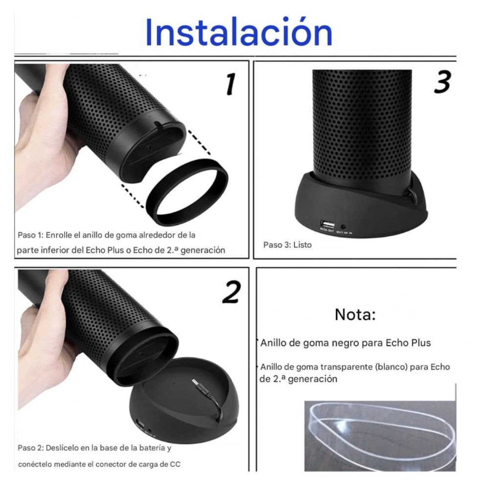 Imagen 2 del producto Base de batería portátil Smatree para Amazon Echo 2da generación, negra