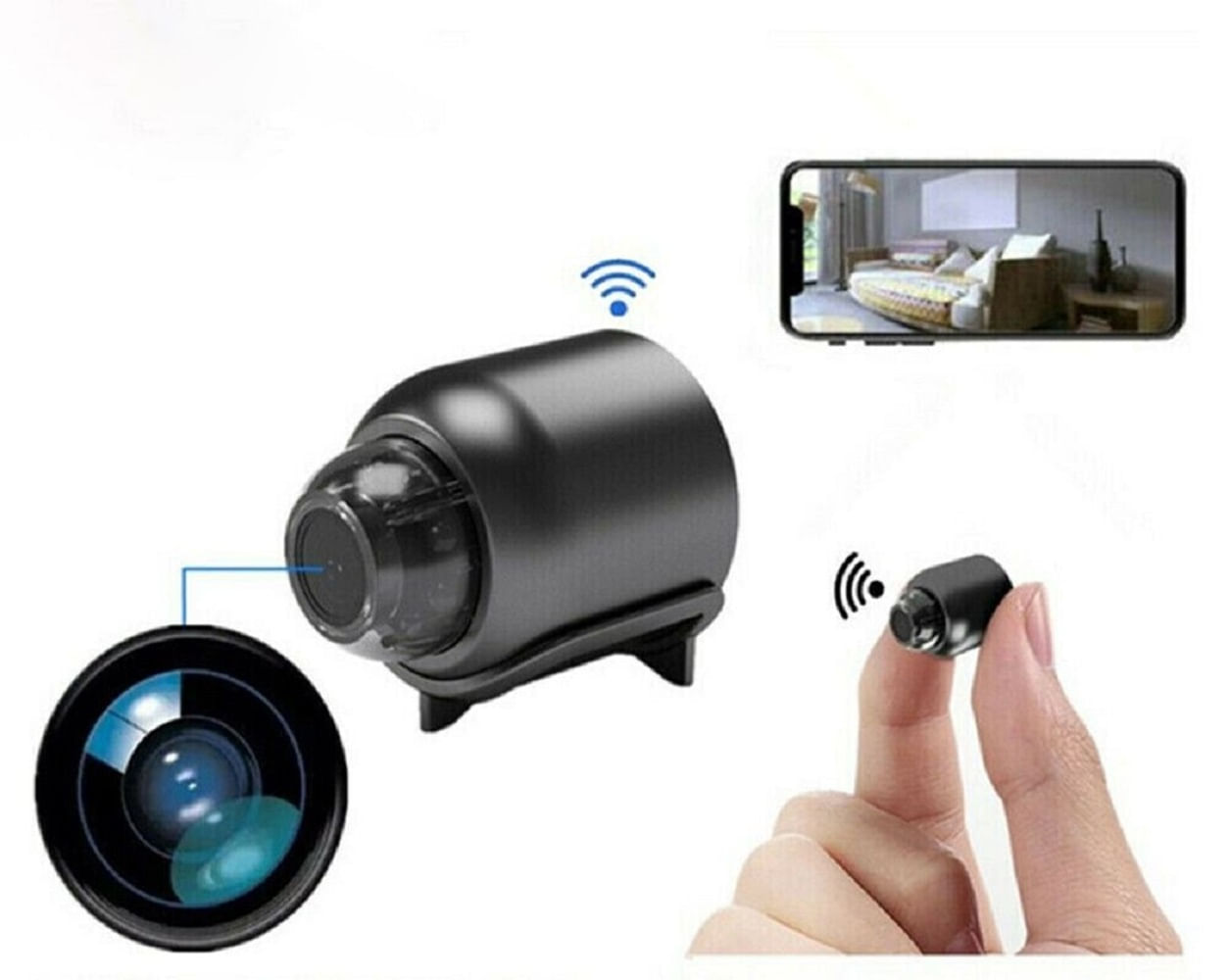 Cámara espía mini pequeña FHD Wi-Fi, visión nocturna, negro
