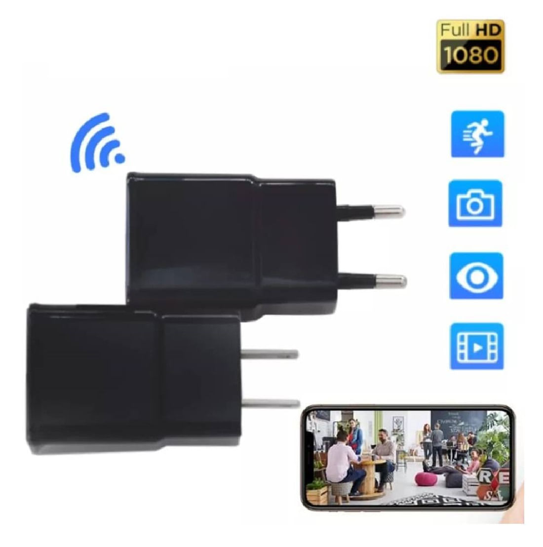 Imagen 2 del producto Cámara cargador de teléfono espía Wi-Fi FHD, negro