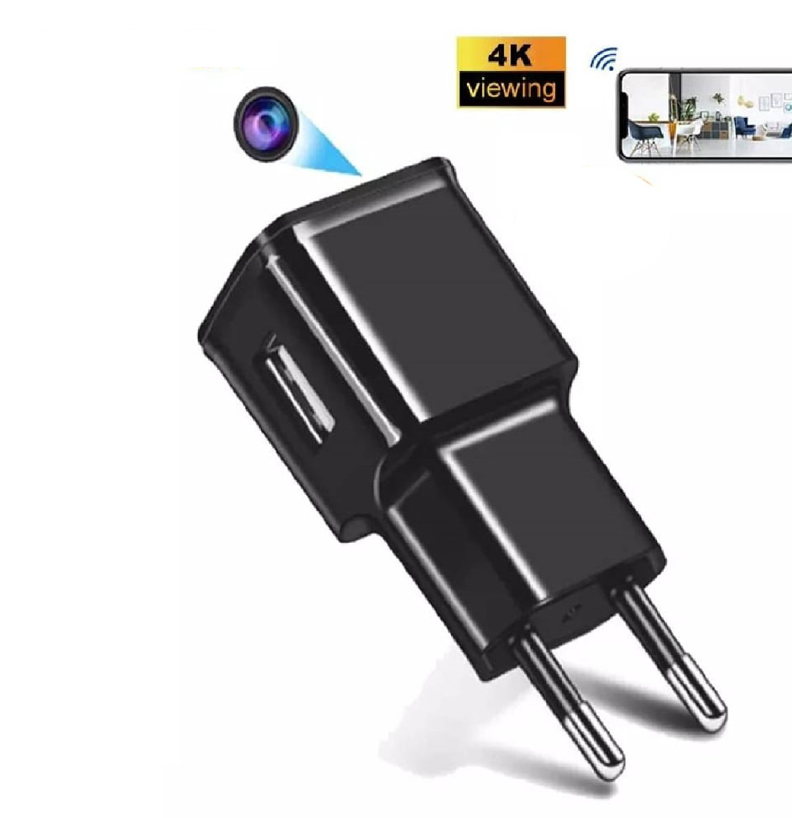 Cámara cargador de teléfono espía Wi-Fi FHD, negro