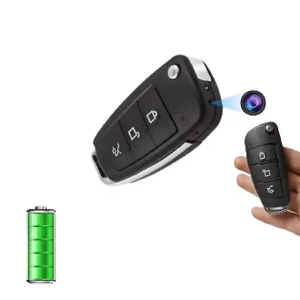 Llavero de carro espía cámara FHD, audio, parlantes, micrófono, negro