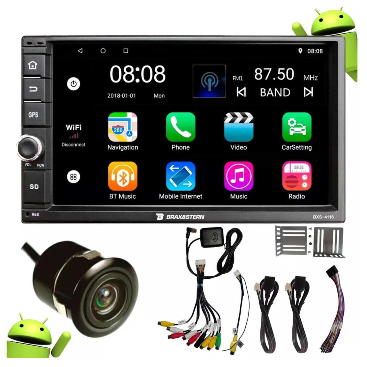 Imagen 2 del producto Autoradio Brax&Stern sistema Android, Bluetooth, GPS, Wi-Fi, pantalla 7'' HD, negro - BXS-4116