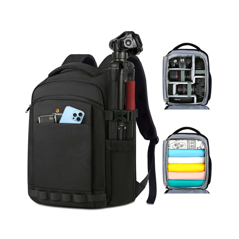 Imagen 2 del producto Mochila Lubardy para cámara y accesorios, DSLR y SLR, compartimento para trípode, laptop 15.6"", negro