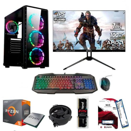 PC  Gamer  AMD Ryzen 5 5600GT + RAM 16GB + SSD M.2  500GB + FreeDos + Monitor 24" FHD