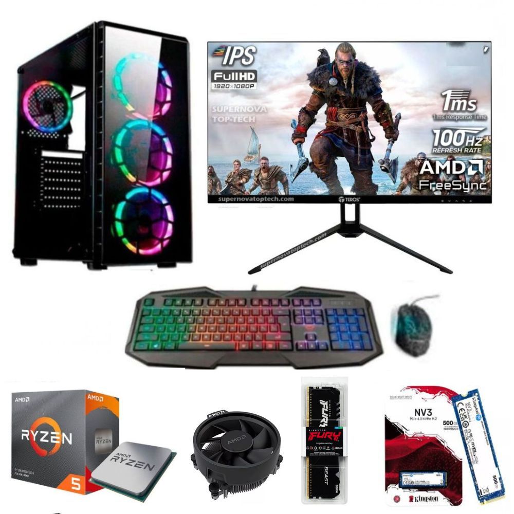 PC  Gamer  AMD Ryzen 5 5600GT + RAM 16GB + SSD M.2  500GB + FreeDos + Monitor 24" FHD