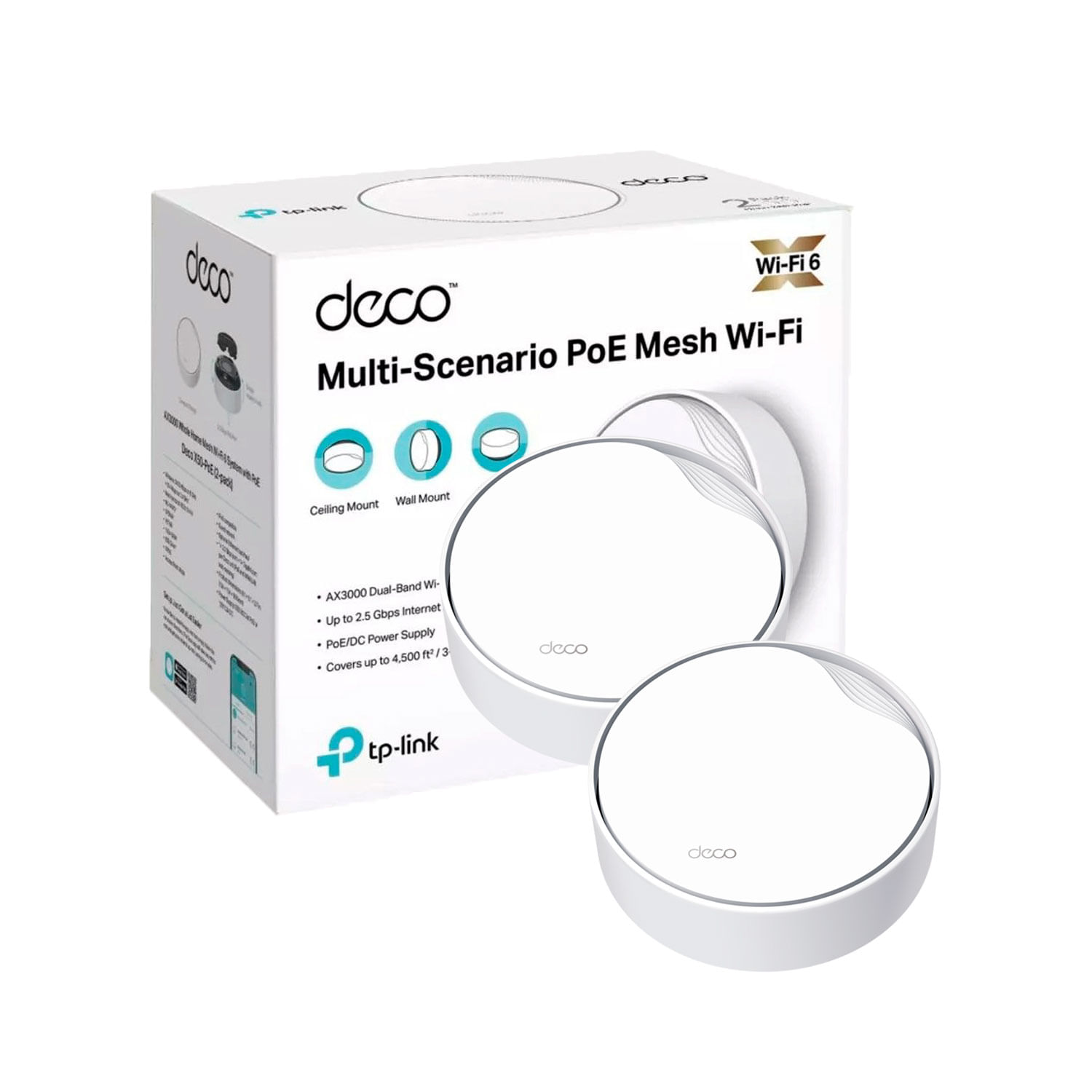 TP-Link Deco X50-PoE Pack x2, Sistema Mesh WiFi 6 AX3000, Red Dual-Banda, HomeShield, Puertos 2.5 Gbps