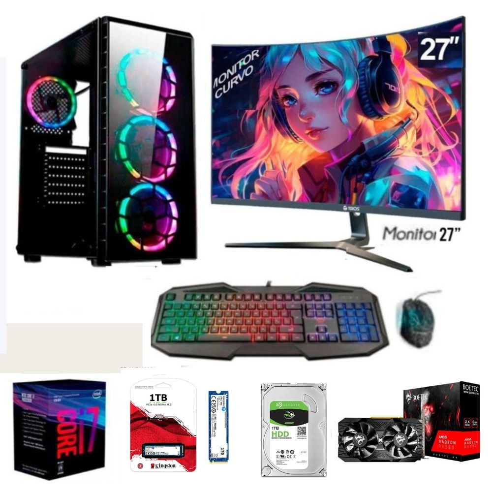 PC Gamer Core i7-8TH + RAM 32GB + Disco 1TB + SSD M.2  1TB+ Radeon RX 580 8GB + Monitor Teros 27" + FreeDos + Case Gamer