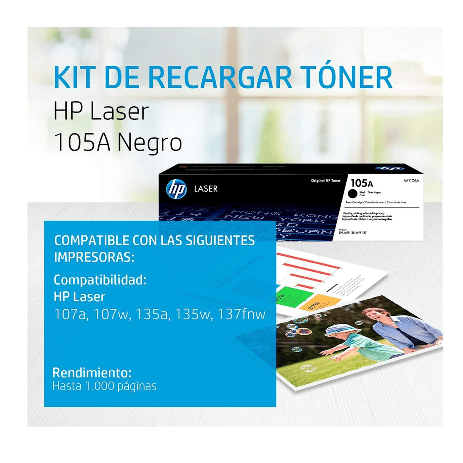 Imagen 2 del producto Tóner HP 105A - W1105A Laser MFP 107w, 135a, 137fnw, rinde 1000 páginas, negro