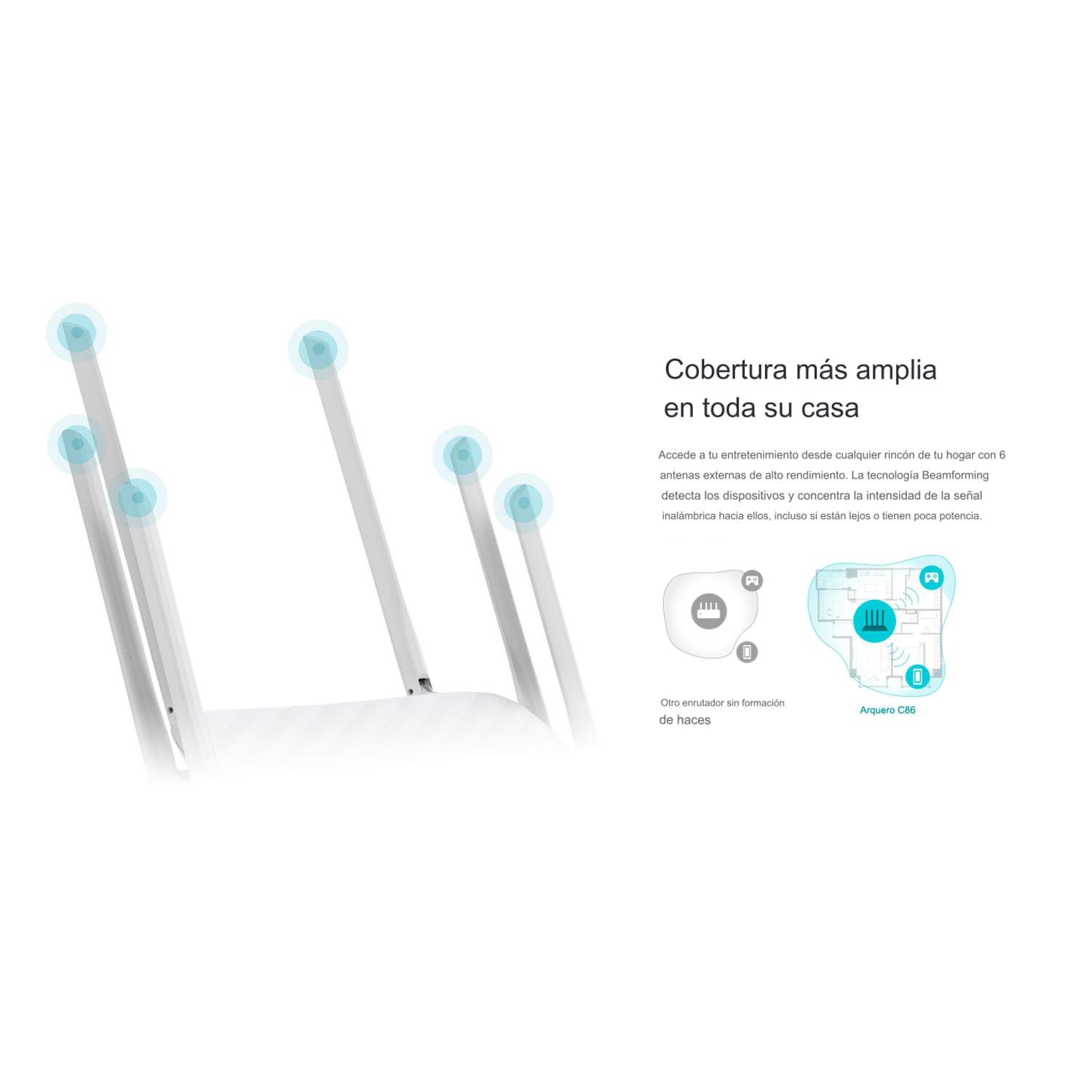 Imagen 2 del producto TP-Link Archer C86 Router Wi-Fi 5 Dual Band AC1900, 6 antenas, OneMesh, HomeShield