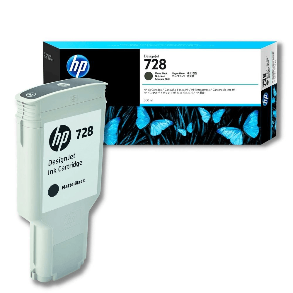 Imagen 1 del producto Cartucho de tinta HP 728 Matte Negro 300 ml F9J68A, compatible con impresoras DesignJet T830, T730