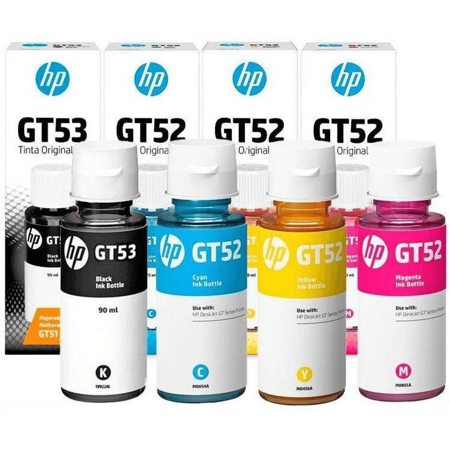 Imagen 1 del producto Tinta HP GT52 - GT53 de 4 colores, compatible con impresoras Smart Tank 514, 517, 616, 500, 515, 519, 530, 533, 615, 618