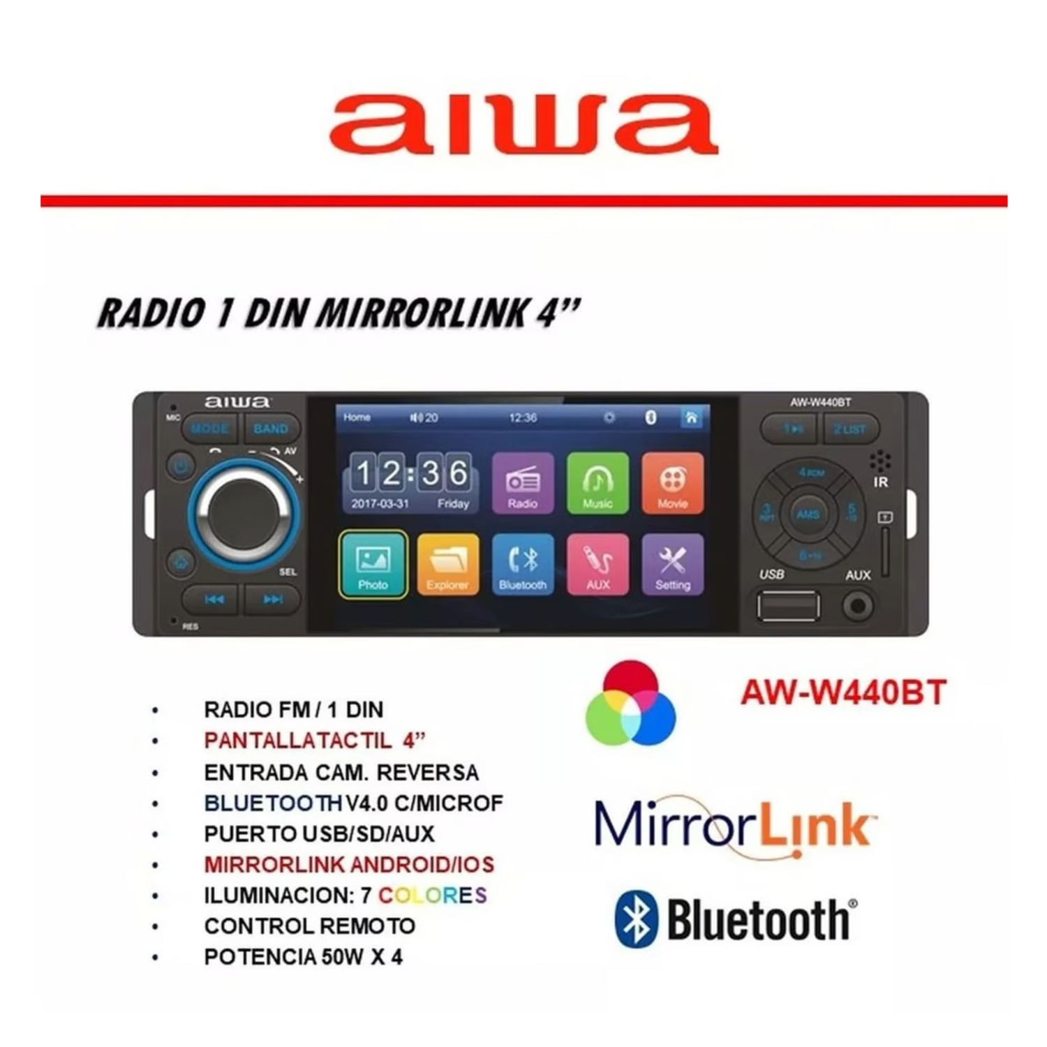 Imagen 2 del producto Autoradio táctil 4 "", 1 Din, bluetooth, mirrorlink, negro