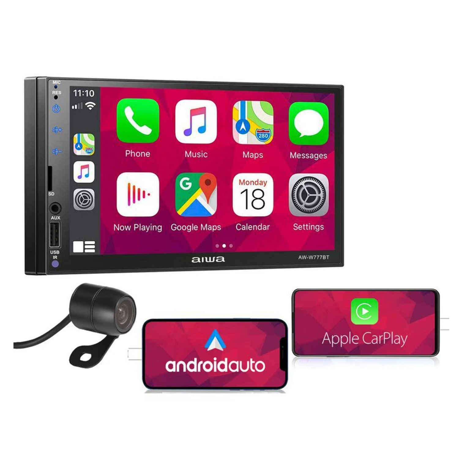 Imagen 2 del producto Autoradio  Aiwa Hd 7"" Full Touch, 2 Din, Carplay, Android Auto, Mirrorlink, negro