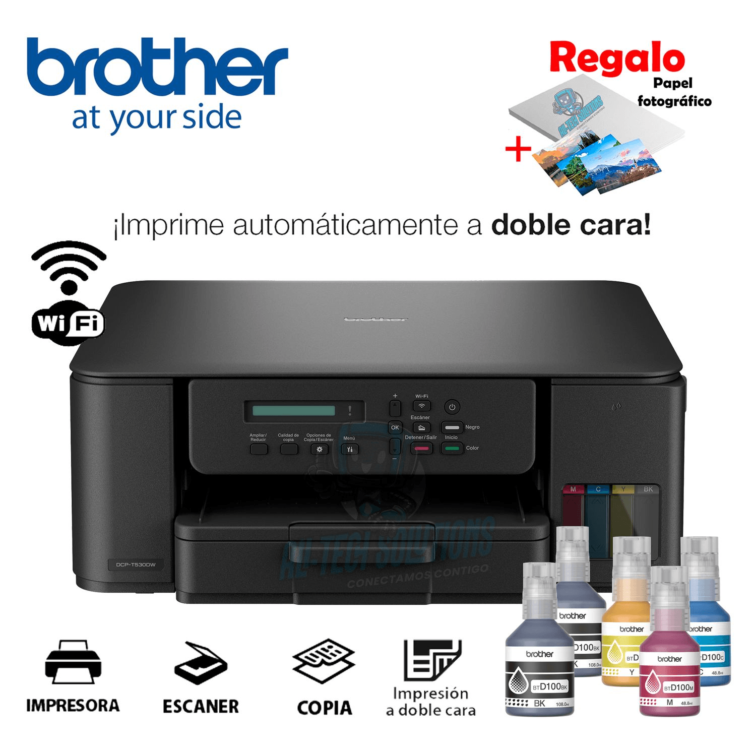 Imagen 2 del producto Impresora multifuncional Brother DCP-T530DW, inyección de tinta, inalámbrica, Wi-Fi, con tanques recargables