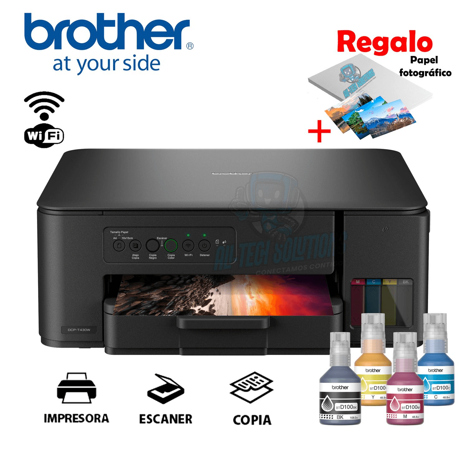 Imagen 2 del producto Impresora multifuncional Brother DCP-T430W, inyección de tinta, inalámbrica, Wi-Fi, con tanques recargables
