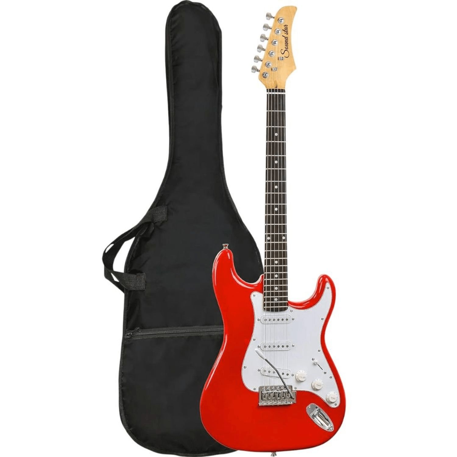 Imagen 2 del producto Guitarra eléctrica Stratocaster, con afinador, funda y accesorios, rojo
