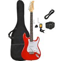 Guitarra eléctrica Stratocaster, con afinador, funda y accesorios, rojo