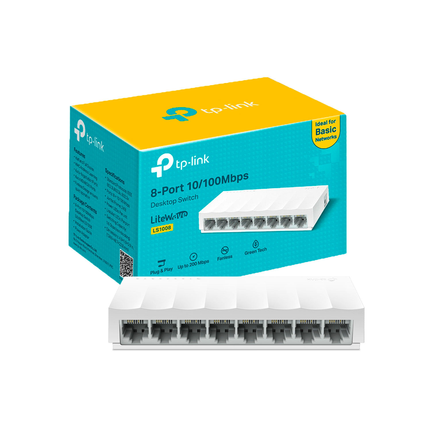 TP-Link LS1008, Switch de 8 Puertos, 10/100Mbps, ahorro energético, amplia compatibilidad de red