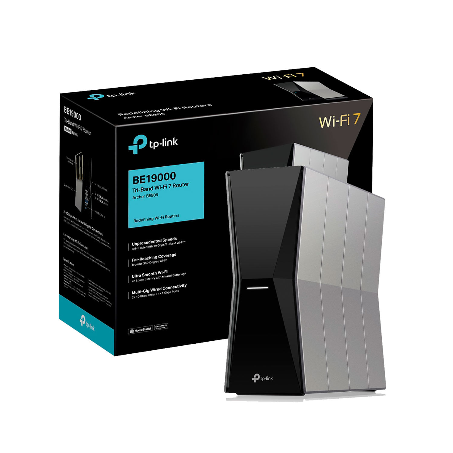 TP-Link Archer BE805, Router Wi-Fi 7 Tri-Band, BE19000, puertos 10 Gbps, seguridad HomeShield