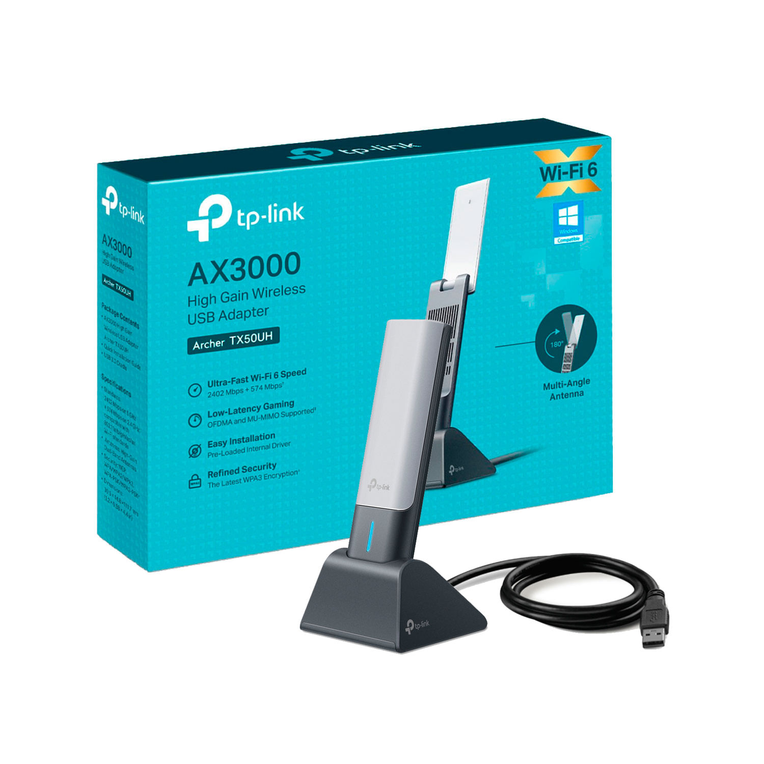 TP-Link Archer TX50UH, adaptador USB Wi-Fi 6, AX3000, antenas duales, USB 3.0 de alta velocidad