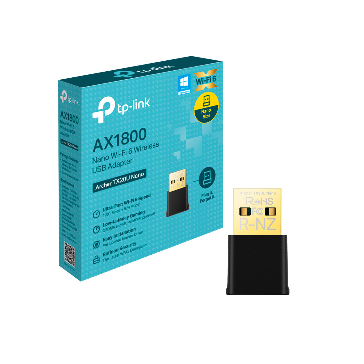 TP-Link Archer TX20U Nano, adaptador USB Wi-Fi 6, AX1800, antenas duales, diseño compacto