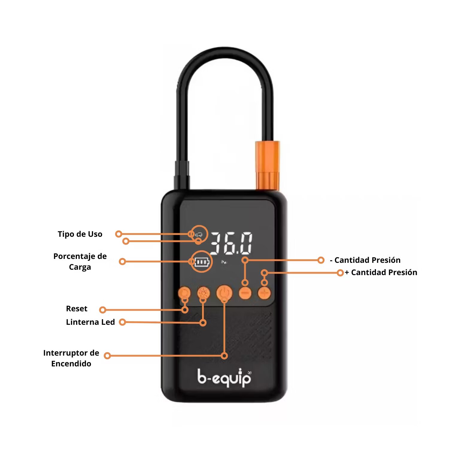 Imagen 2 del producto Compresor portátil B-Equip para neumáticos, USB, negro - BEQ-150CW