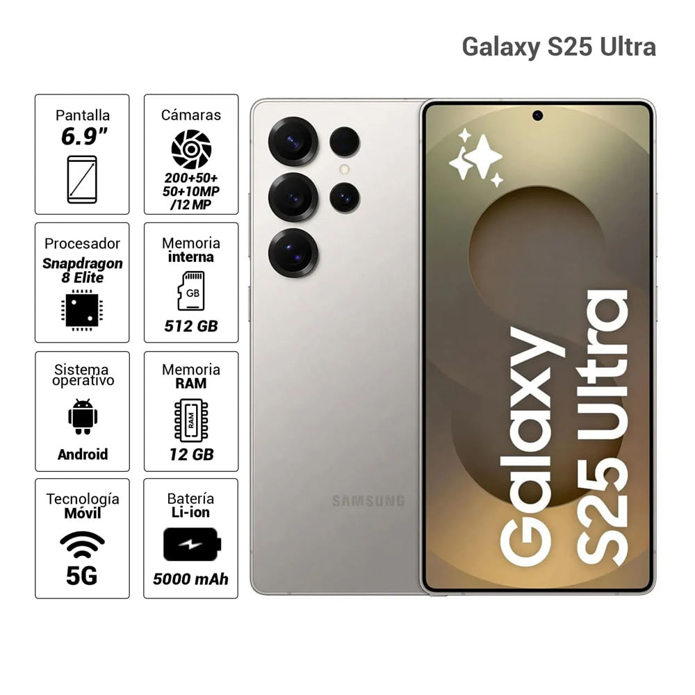 Imagen 2 del producto Celular Samsung Galaxy S25 Ultra 5G 512GB, 12GB RAM, cámara trasera 200MP y frontal 12MP, 6.9"", dorado