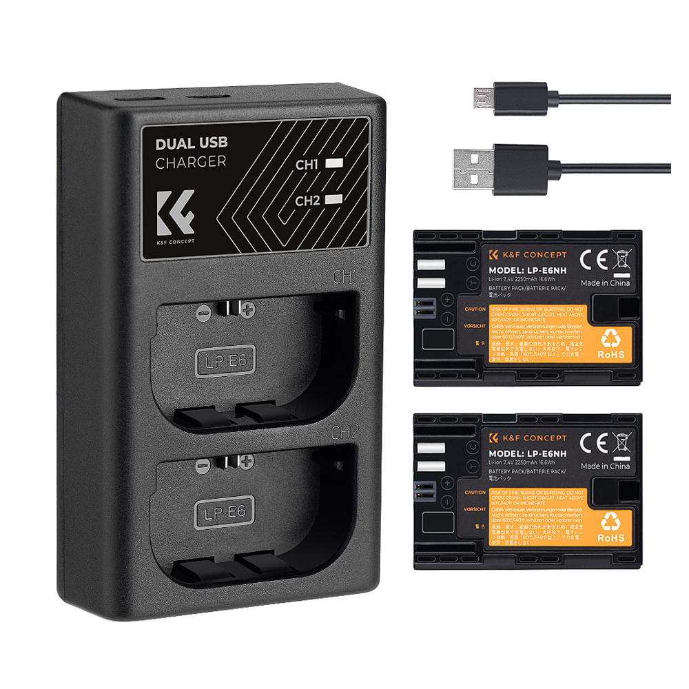 Kit de cargador y baterías LP-E6NH K&F concept KF28.002, negro