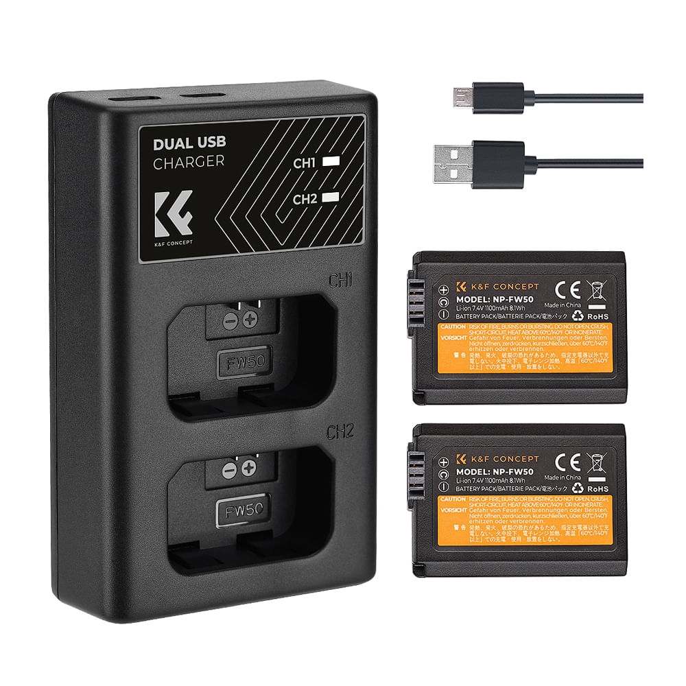 Kit cargador y baterías NP-FW50 K&F Concept KF28.0015, negro