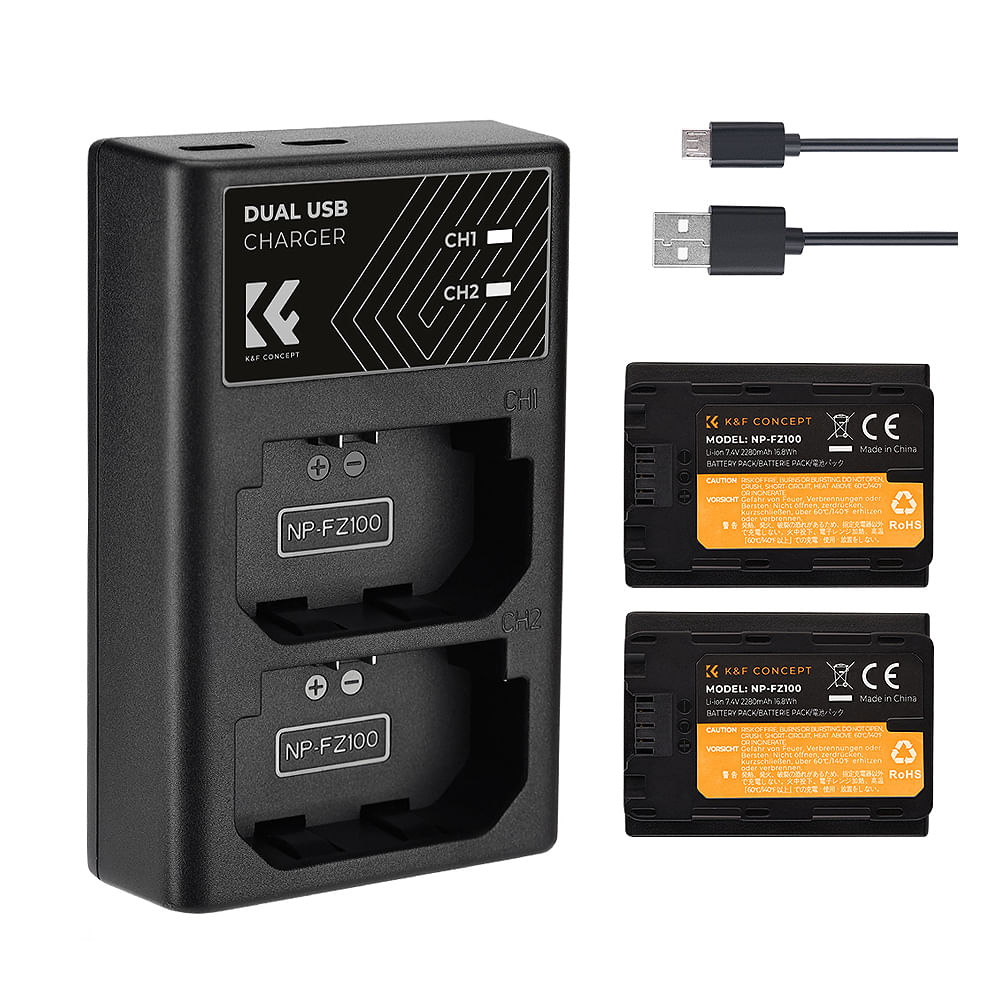 Kit cargador y baterías NP-FZ100 K&F Concept KF28.0016, negro