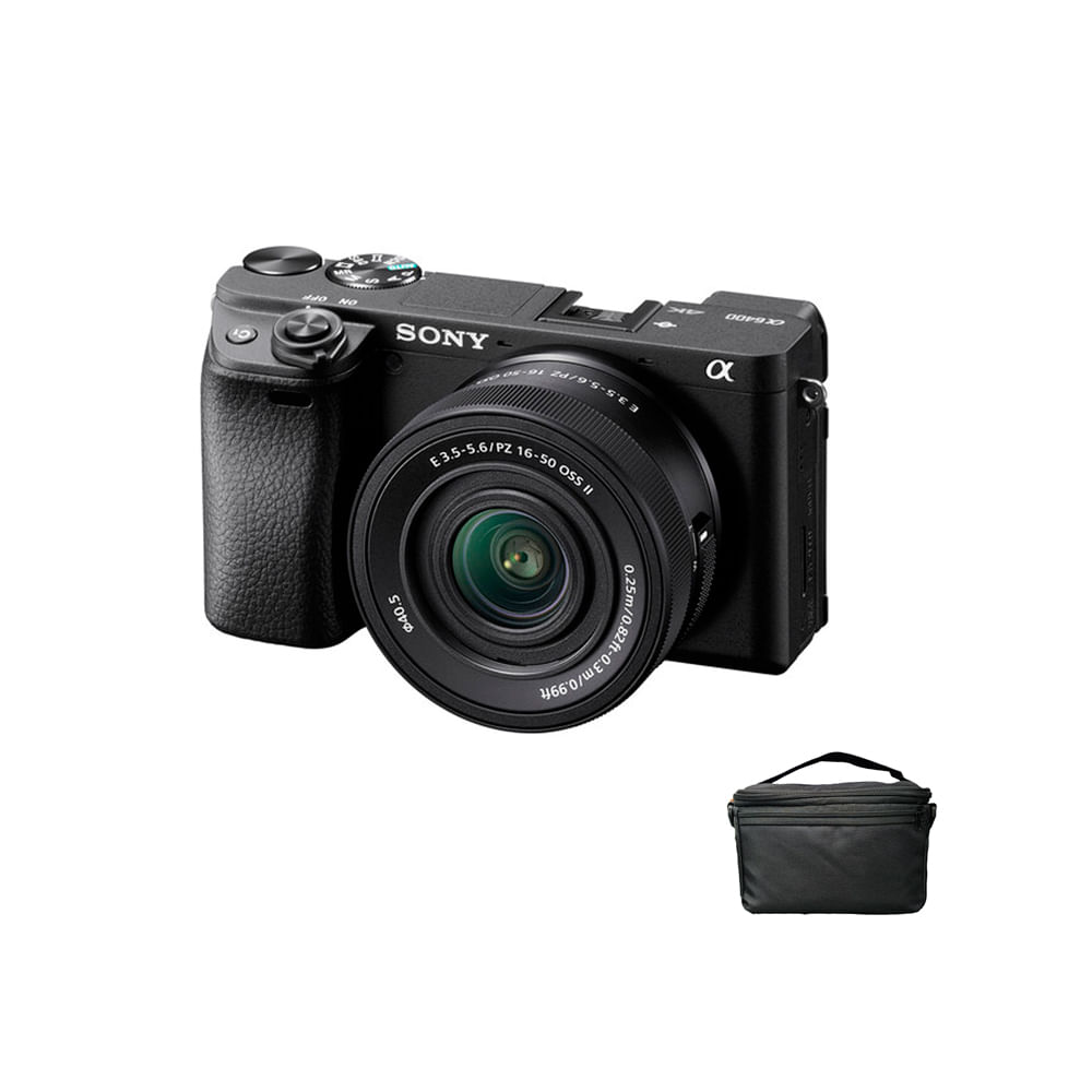 Cámara Sony A6400 + lente 16-50mm II, 24.2MP, 4K, estuche incluido, ideal para foto y video