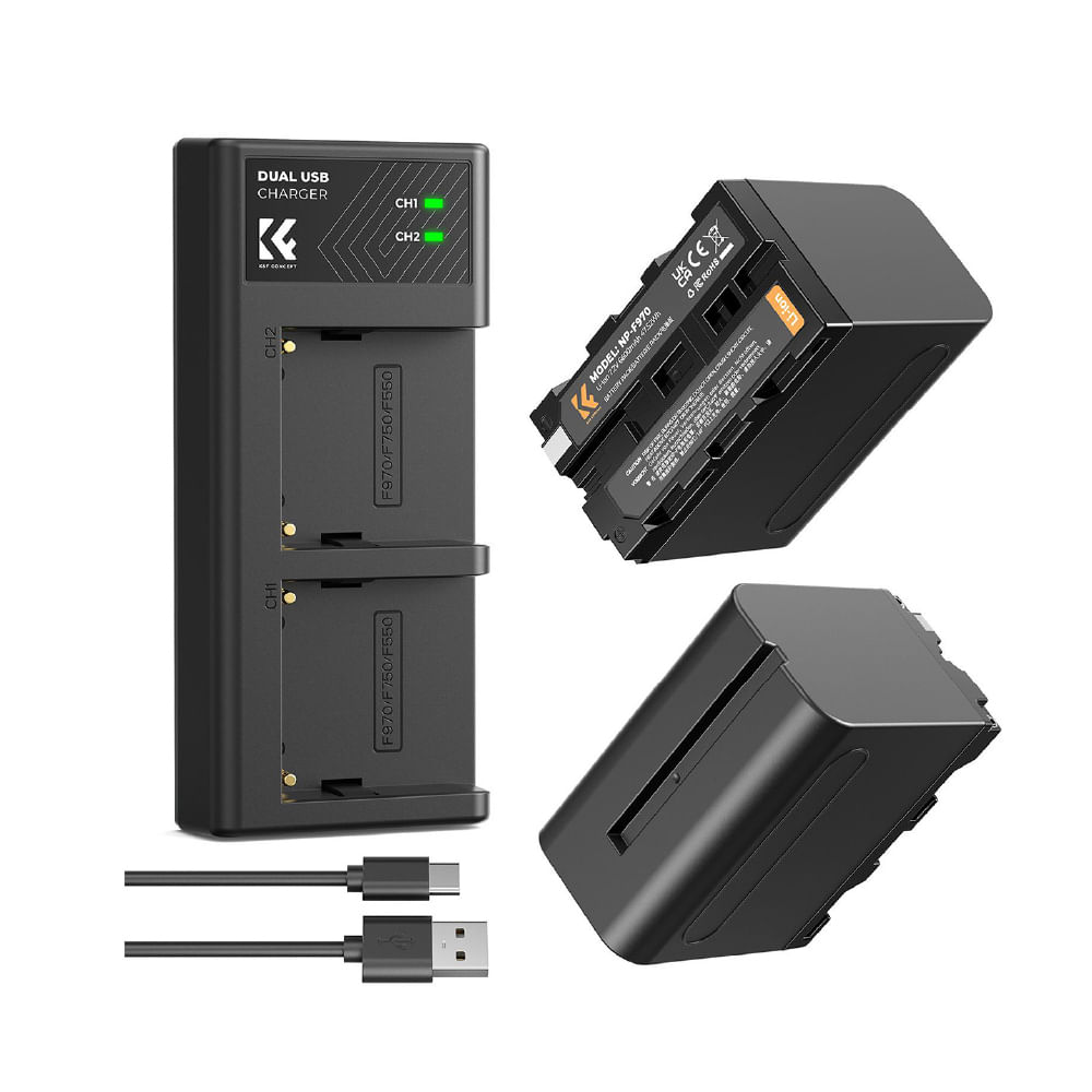 Kit de cargador y baterías NP-F970 K&F Concept KF28.0047, negro