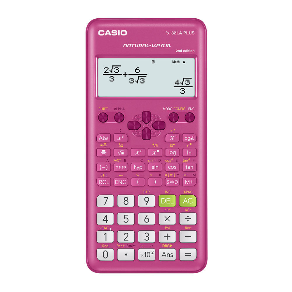 Calculadora científica Casio FX82LA Plus 2, 12 dígitos, 252 funciones, pantalla natural, a pilas, rosado