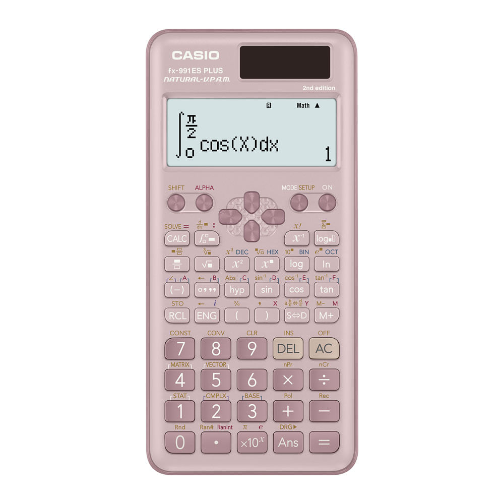 Calculadora científica Casio FX-991ES Plus 2, 12 dígitos, 417 funciones, pantalla de matriz, energía solar, rosa