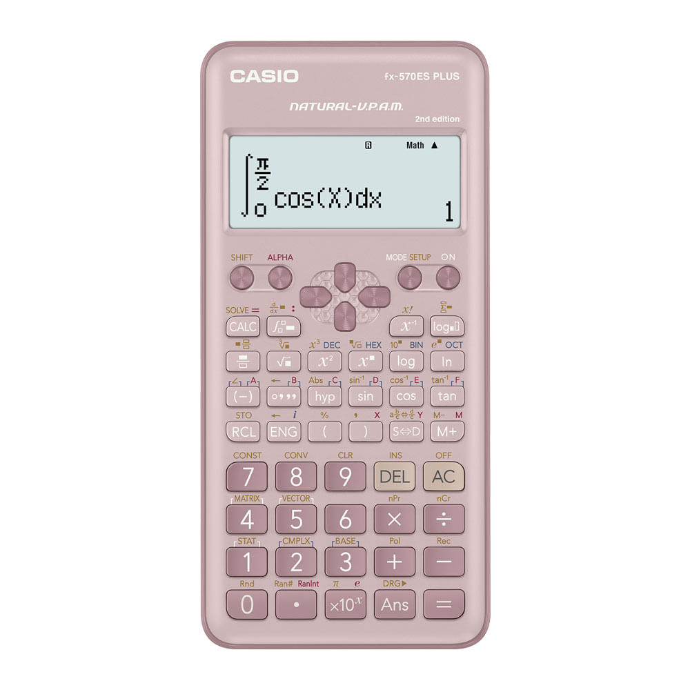 Calculadora científica Casio FX-570ES PLUS 2, 12 dígitos, 417 funciones, pantalla natural, a pilas, rosado