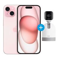 iPhone 15 CCHiP 4G 128GB, 6GB RAM, cámara trasera 48MP y frontal 12MP, 6.1"", rosado + cámara de seguridad