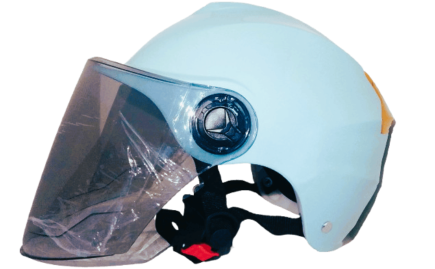 Casco con visera para bicicleta, scooter con ventilación, visor HD y reflector trasero, celeste