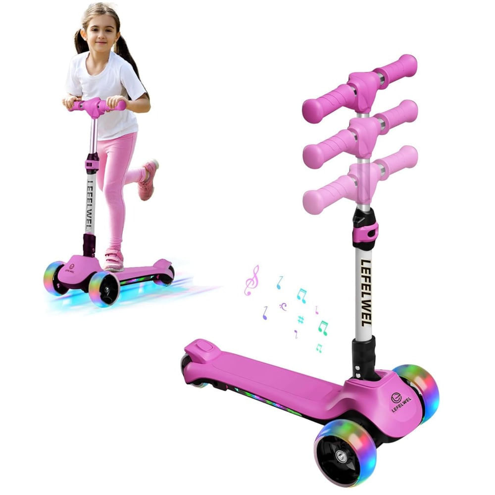 Imagen 2 del producto Scooter eléctrico Lefelwel para niñas, 3 ruedas con luces LED y límite de velocidad segura