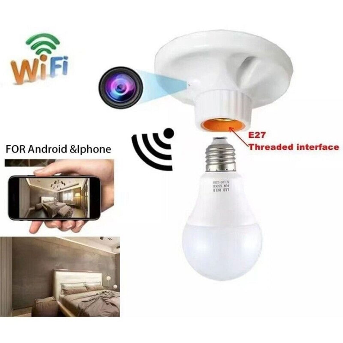 Imagen 2 del producto Socket espía cámara Wi-Fi FHD, ángulo 100°, graba audio y video, soporta 128GB